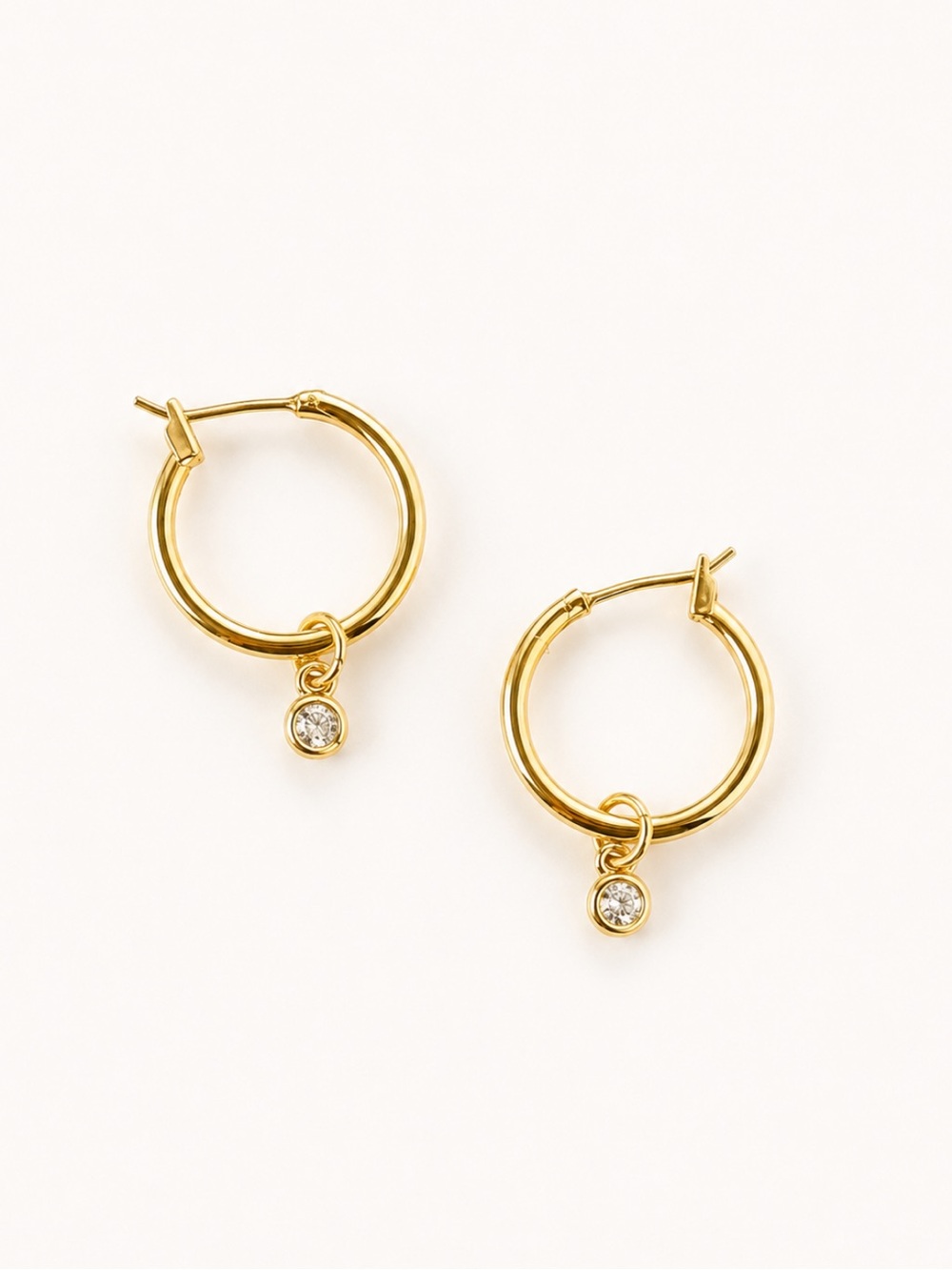 18K Gold Plated CZ Diamond Charm Hoop Earrings